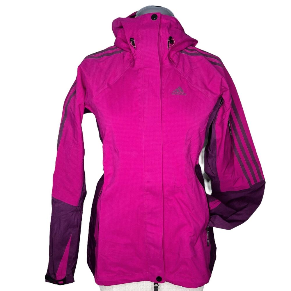 Adidas Hooded Rain Jacket sz S * Magenta Pink Purple Colorblock Sporty Soccer